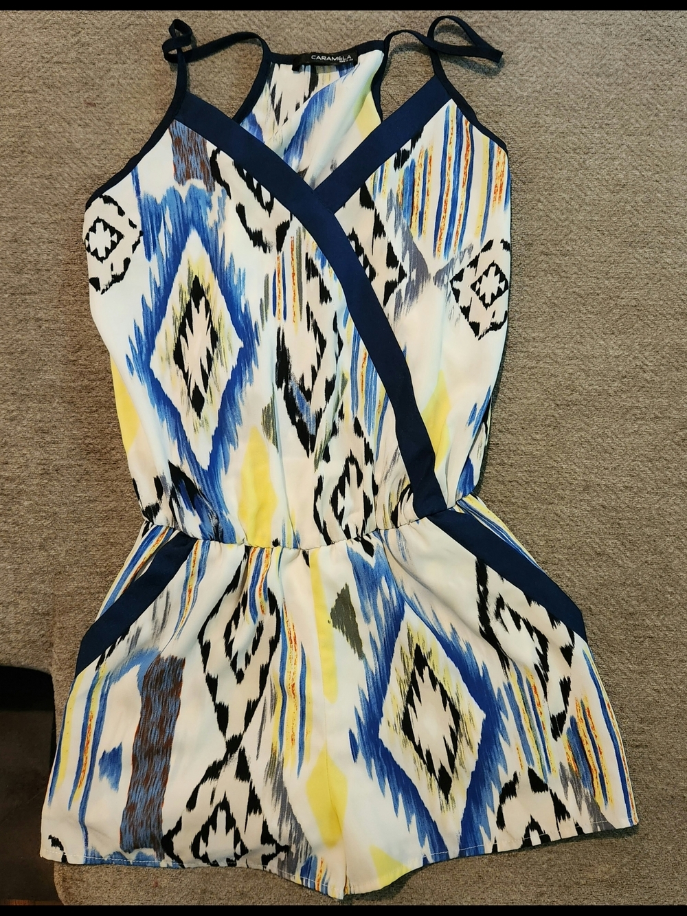 Caramela Boutique crossover halter neck romper With Front Pockets Small